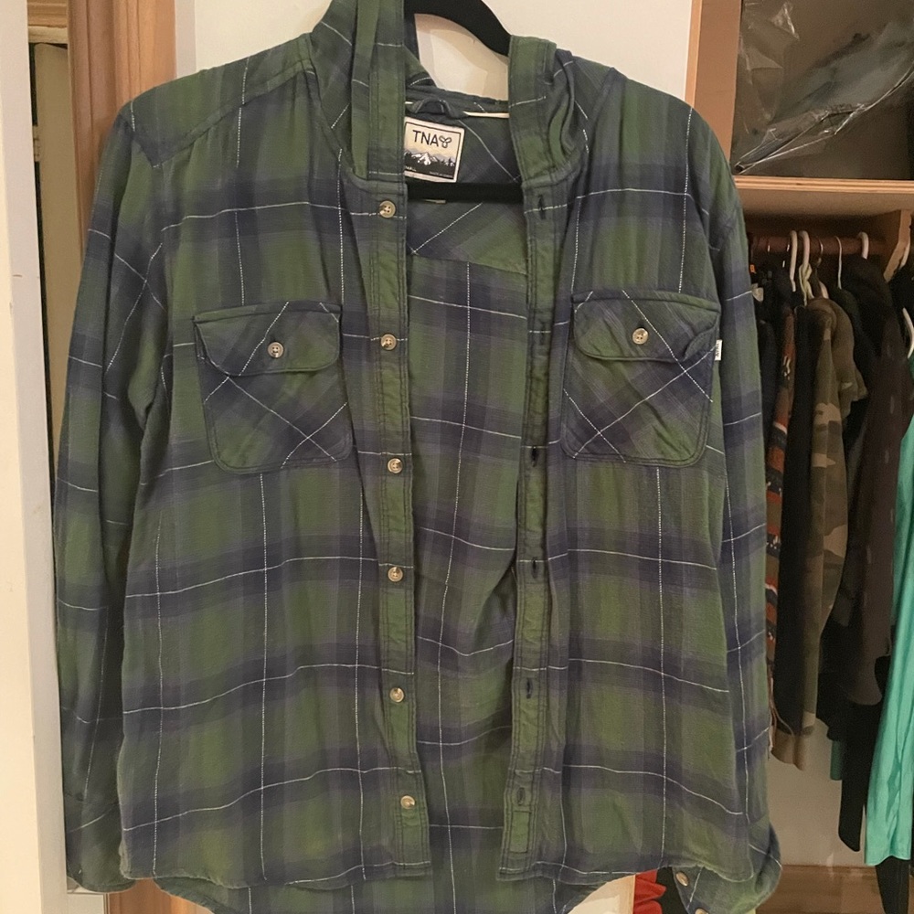 TNA plaid shirt with hoodie
